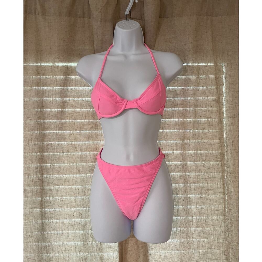 Vintage 80s 90's High Cut 2 Piece Body Glove Bikini Sz M Swimsuit Swim Neon Pink